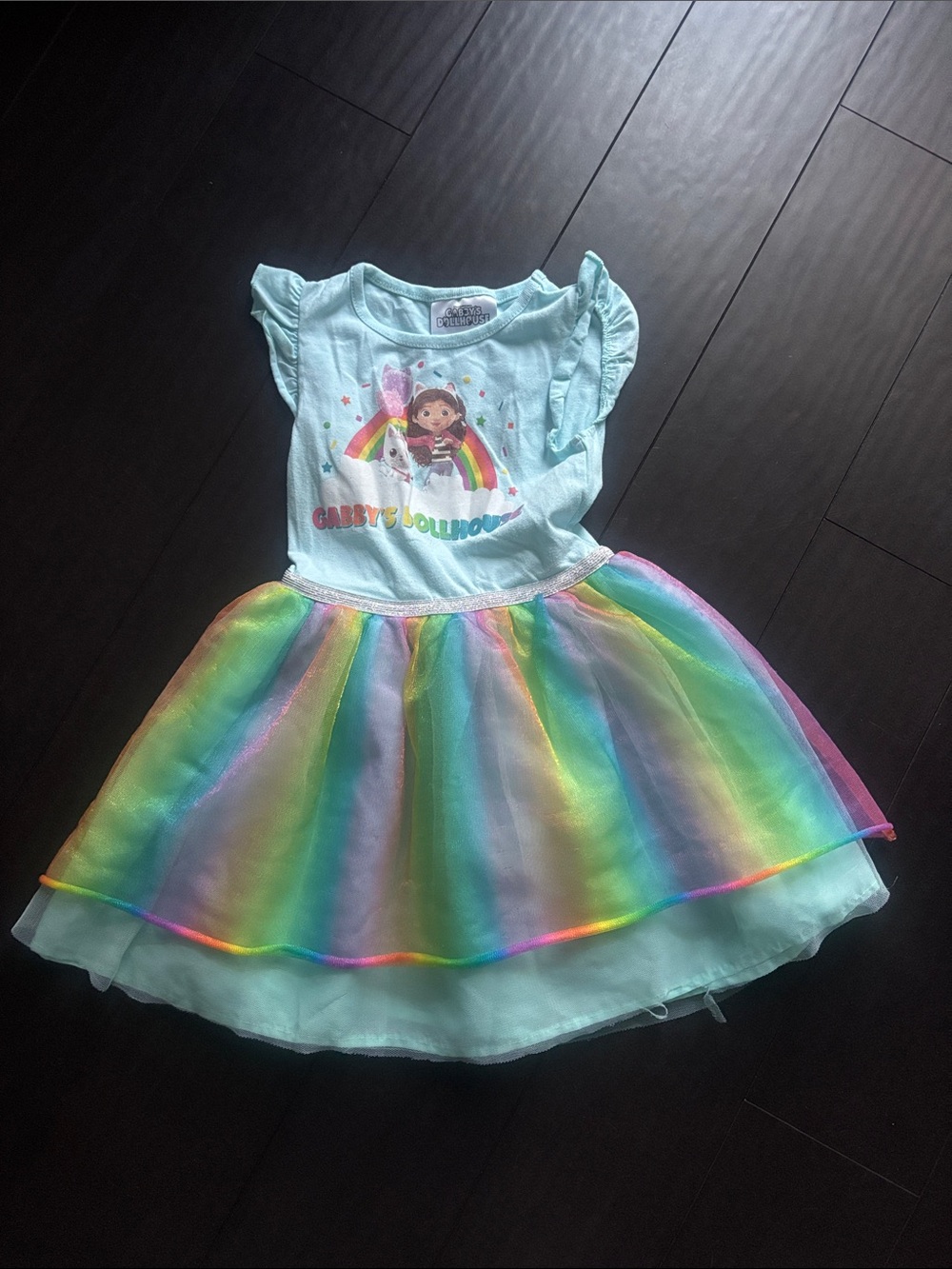 Girls Rainbow Tulle Skirt Casual Dress - Mint